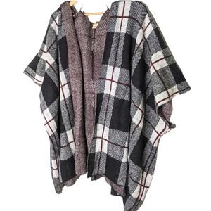 Mossimo Supply Co Black And Red Plaid Hooded Open Poncho size S/M